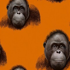 seamless background with orangutang portrait isolated