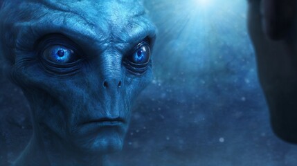 alien looking intensely at a human