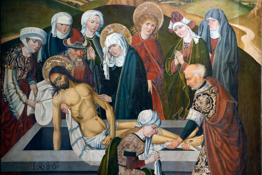 The National Museum. Entombment of Christ. 1486 fir wood panels from Knights Hospitallers' in Striegau. Warsaw. Poland.