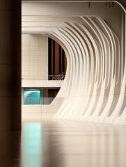 Obraz premium Modern architectural interior with curved white walls and bicycle on balcony