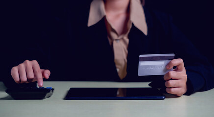 online shopping concept. hands holding credit card and using smart phone. shopping online payment by using smart phone.