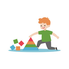illustration vector design children playing with block pyramid