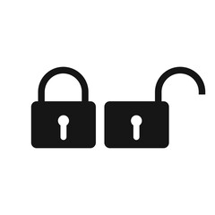 Lock on off icon template, black isolated on grey background, vector illustration