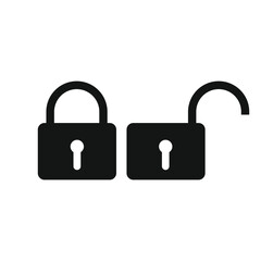 Lock on off icon template, black isolated on grey background, vector illustration