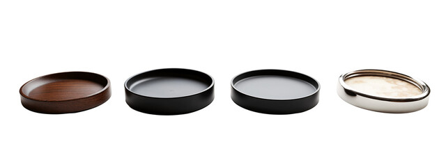 A set of three black and silver trays