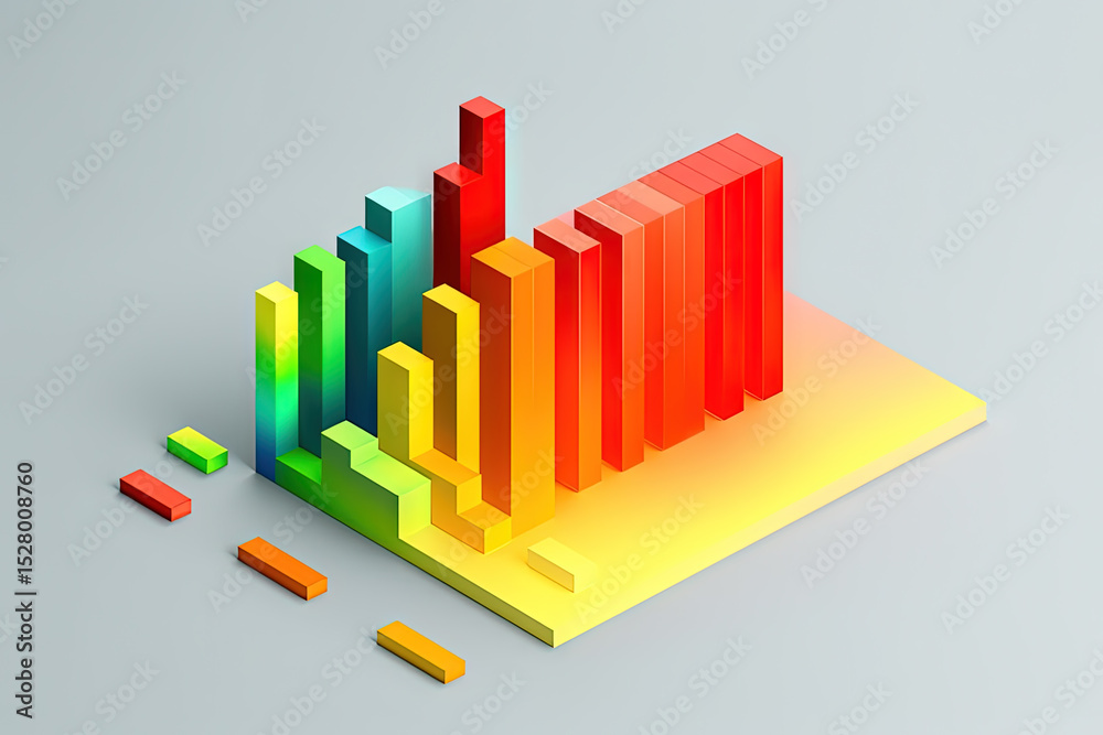 Poster 3D business graph with organized bars and information blocks. Abstract infographic element. Business growth and development to success concepts