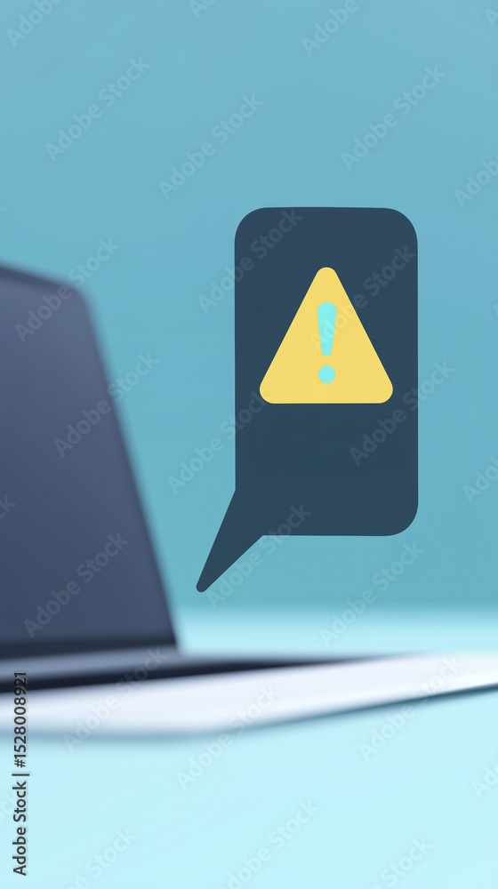 Poster laptop with warning notification icon displayed on screen, emphasizing alertness and caution in digi