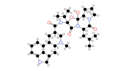 dihydroergocryptine molecule, structural chemical formula, ball-and-stick model, isolated image antiparkinsonian agent