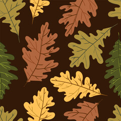 oak leaves and acorns colorful autumn seamless pattern. Forest fall botanical texture tor textile