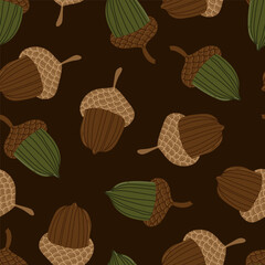 acorns colorful autumn seamless pattern. Forest fall botanical texture for textile, wrapping, print