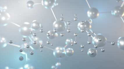 sunset yellow fcf molecular structure, 3d model molecule, e110 structural chemical formula view from a microscope