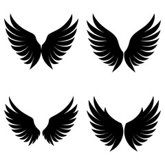 Fototapeta premium Four sets of black wings arranged in a square pattern on a white background in a simple vector style