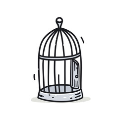 Fototapeta premium open empty birdcage with the door ajar isolated on white background