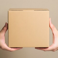 Blank cardboard packaging box kraft material hands image delivery concept product branding inspiration