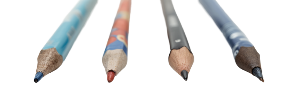 A close up of three pencils with different colored pencils on them.