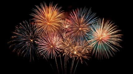 Fototapeta premium Colorful fireworks burst in the night sky, celebrating joy and wonder.