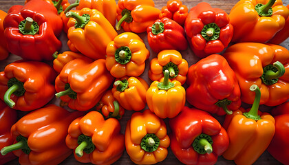 Vibrant assortment of fresh bell peppers displaying a range of colors and textures