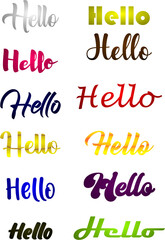 Hello word or text - The calligraphic english texts in  different types of style or font, Hello text in English vector illustration design art 