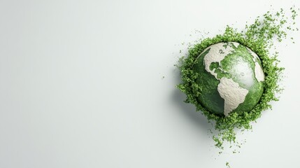 A globe partially made of green vegetation symbolizes environmental awareness and sustainability, highlighting the importance of caring for our planet's future.