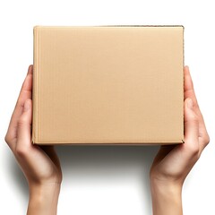 Cardboard box mockup product packaging branding hands holding kraft box minimalist background presentation photo