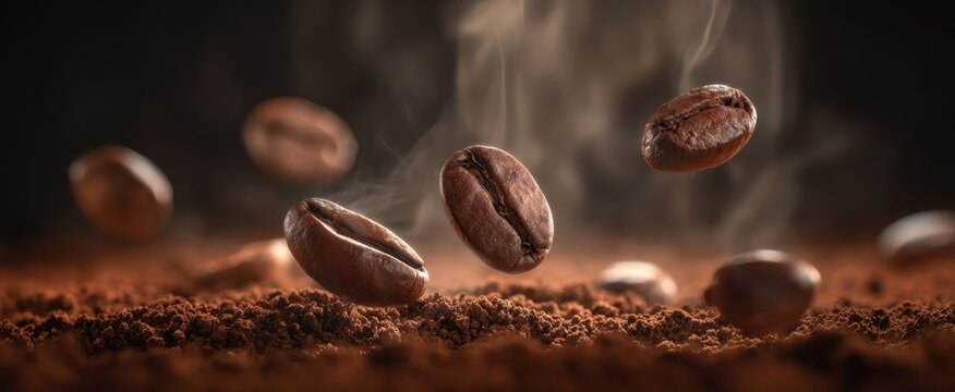 The mesmerizing dance of coffee beans amidst rich, aromatic grounds.
