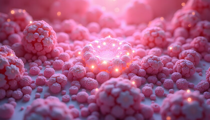 Pink Cellular Structures with Embedded Lights Creating a Biomorphic Landscape