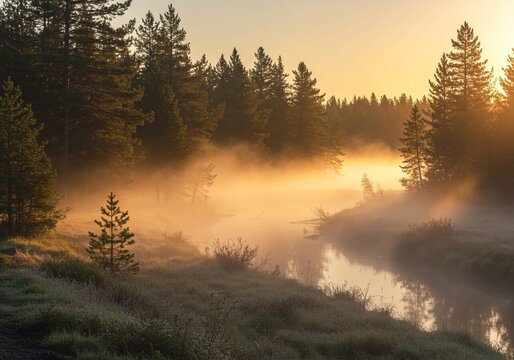 morning mist in the forest - Powered by Adobe