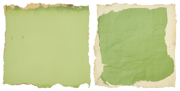 PNG Vintage torn green paper textures, element set on transparent background