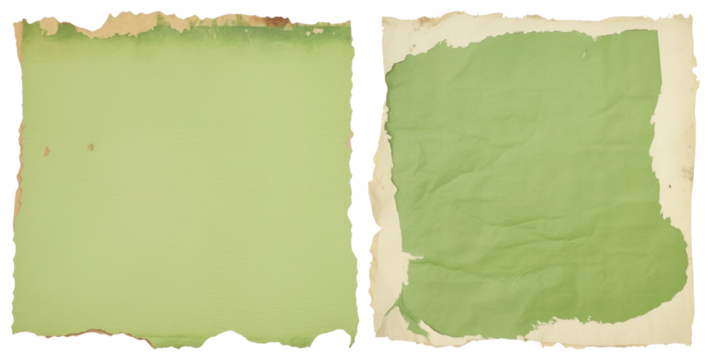 PNG Vintage torn green paper textures, element set on transparent background