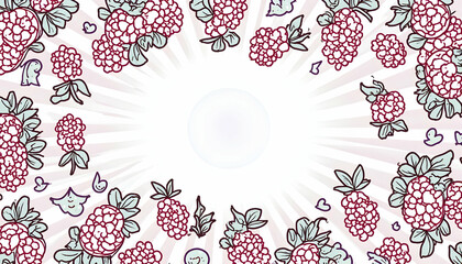 Hand-Drawn Raspberry Frame with Burst Pattern and Central White Space for Text