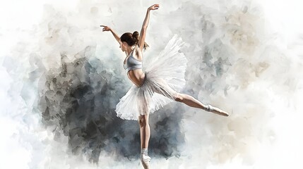 Stunning ballerina dressed in a classic white tutu performing an enchanting dance pose