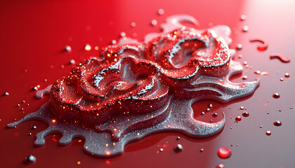 Shimmering red abstract with glitter and fluid, a vibrant textural composition
