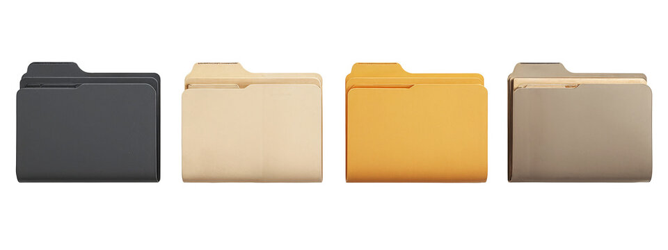 A set of three different colored file folders