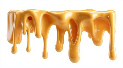 Golden, glossy caramel sauce drips and flows, creating a delectable image.
