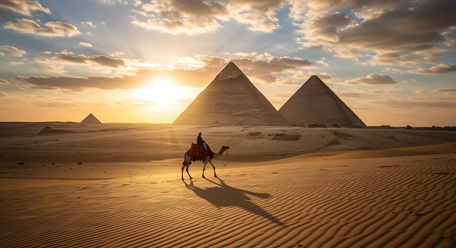 Majestic Pyramids at Sunset Camel Ride Across the Sahara Desert
