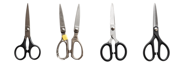 A set of four different types of scissors