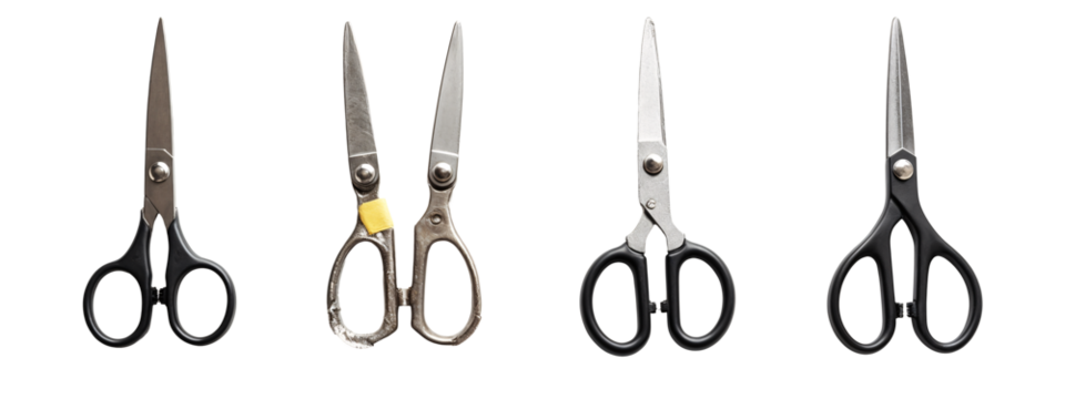 A set of four different types of scissors