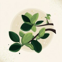 A delicate branch with lush leaves against a light background.