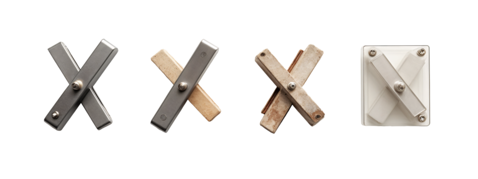 A set of four different types of metal objects