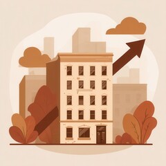 Urban building with upward trend illustration.