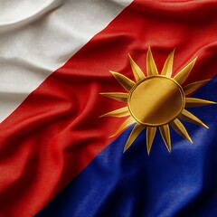 National flag Philippines waving fabric texture red blue white golden sun stars patriotic emblem