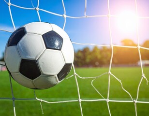 soccer ball positioned in the goal