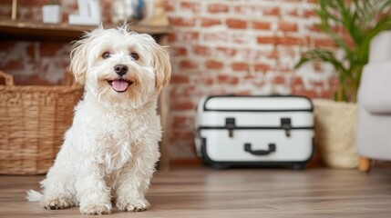 A cheerful white dog smiles while sitting in a beautifully decorated living room, showcasing the warmth and joy pets bring to our homes and lives.