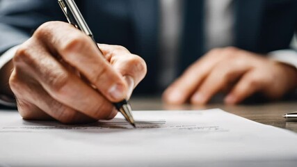 Businessman signing contract document close up, 4k video - Powered by Adobe