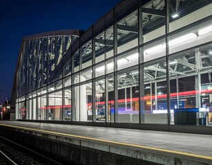 night photography abstract geometric glass walls hengelo train station netherlands