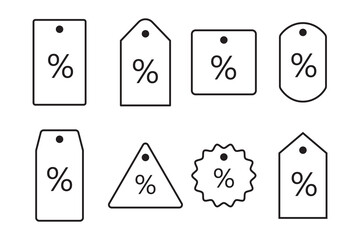 Set of discount coupon or shopping tag. Label with percentage, discount offer tag symbol. Black friday discount, sale label. Sale price tag with discount offer. Vector.