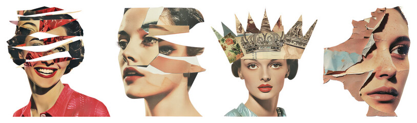 Fototapeta na wymiar PNG Surreal vintage collage art, element set on transparent background