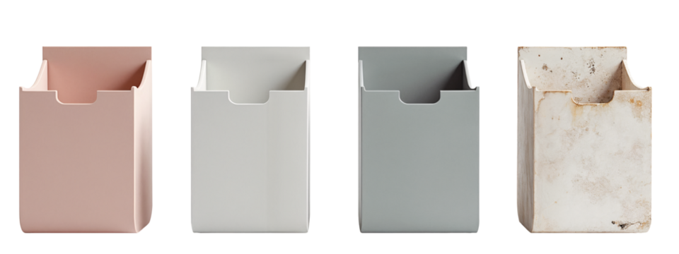 A set of four different colored paper bags