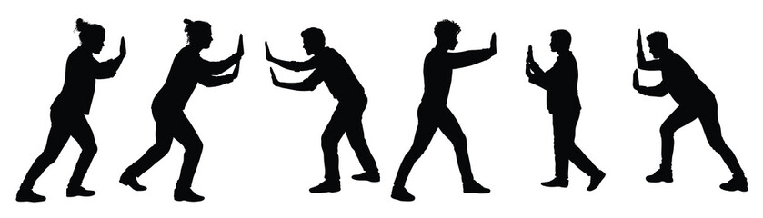 male people pushing action pose silhouette