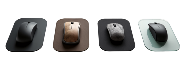 A set of four different colored mouse pads on a white surface.